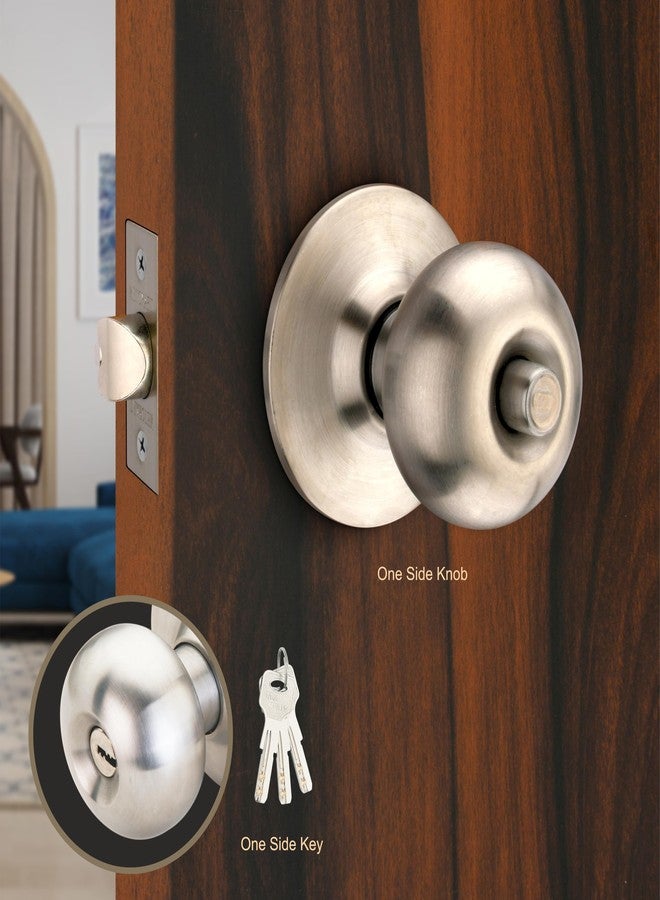 Met Craft SS304 Room Door Knob Lock - with 3 Brass Computerised Key Cylindrical Lock for Bedroom/Main Door/Tubular Door Knob/Handle (Silver Matt, 70 mm Backset) - Image 2